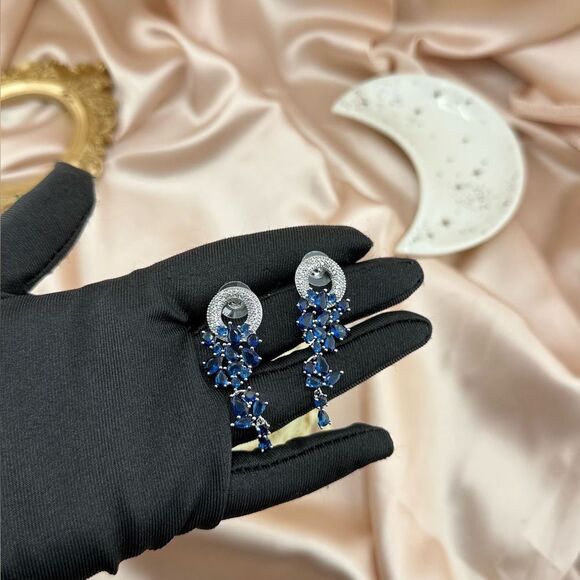 Elegant Silver and Blue Statement Earrings – Timeless Glamour - Picture 3 of 5